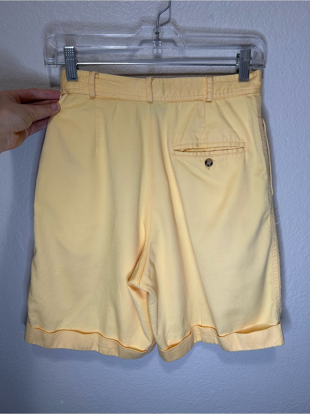 Vintage Butter Yellow Pleated Trouser Shorts High Rise Cuffed Tailored Summer - Picture 2 of 5